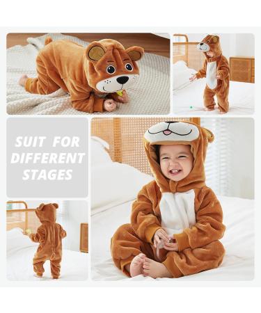 COOKY.D Baby Hooded Rompers | Winter Flannel Jumpsuit Pajamas | 24-30 Months | Brown - Buy Online on SooperMarket.com