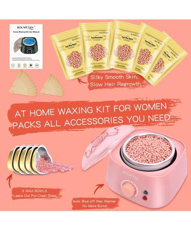 Bouvetan At-Home Waxing Kit for Women - 17.5oz Hard Wax Beads - Ideal for Face, Eyebrow, Armpit, Arms, Legs, Bikini - Includes 20 Wax Sticks - Rose Scented - Buy Online on SooperMarket.com