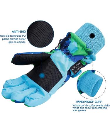 Kids Winter Gloves | Waterproof Snow Ski Gloves for Boys Girls | Blue Green | Size S (4-6 years) - Buy Online on SooperMarket.com