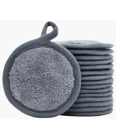 BloomSesame Reusable Makeup Remover Pads 16 Pack Microfiber Cleansing Facial Rounds Wipes Face, Eyes, Lips(3.5inch, Grey) 3.5 Inch (Pack of 16) Gray