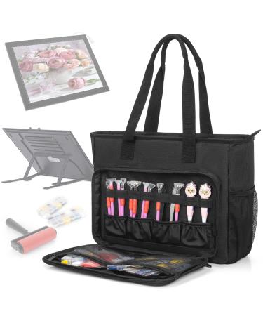 TORIBIO Carrying Bag for Diamond Painting A4 LED Light Pad Diamond Painting Tools Storage Bag Embroidery Bag Protective Case for Embroidery Floss and Supplies 15.4x12.2x4.7 Black