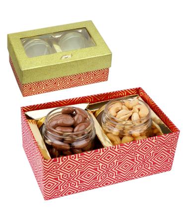 Jaiccha Ghasitaram Dryfruits Hamper- box with 2 Jars of Chocolate Coated Almonds and Roasted Cashews |Gift for Diwali Holi Rakhi Valentine Christmas Birthday Anniversary Her Him|