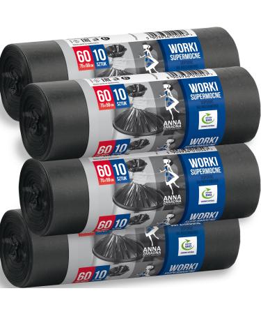 60l garbage bags super strong advantage pack 40 pieces - 75x59cm 27 m 100% recycled Eucertplast - traditional closure household & garden durable 40 pieces - 60 l - 27 m