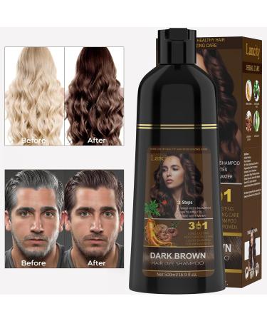 Dark Brown Hair Dye Shampoo - 3 In 1 Instant Gray Coverage | Herbal Hair Color for Men & Women (500mL - Buy Online on SooperMarket.com