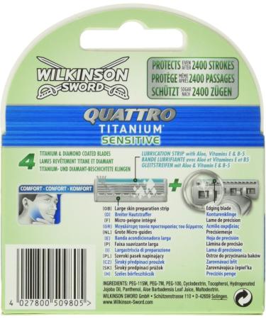 Wilkinson Sword Quattro Titanium Sensitive Razor Blades - 4 Pack for Men's Razors | Premium Comfort & Precision - Buy Online on SooperMarket.com