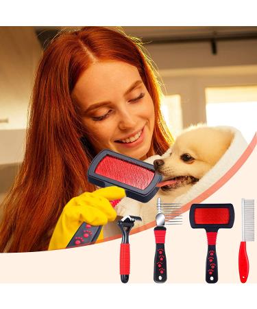 4-Piece Pet Grooming Set: Dematting Comb, Slicker Brush, Steel Comb - Dog & Cat Grooming Tools - Buy Online on SooperMarket.com