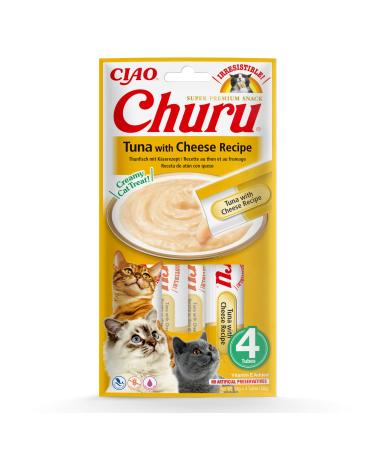 Inaba Churu Puree Katzensnacks - Cat paste to feed from the hand - Cat sticks with tuna & cheese - 4 sticks x 14 g tuna & cheese 4 pieces (1 Pack)
