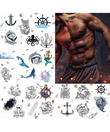 Dopetattoo 24 sheets Temporary Tattoos Mermaid Anchors Octopus Ocean Whale Fish Fake Tattoos for Face Body 3.7x3.7 16