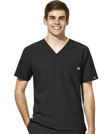 WonderWink W123 Men's V-Neck Top & Cargo Pants Scrub Set + Badge Reel - Black, 2X-Large Top / X-Large Pants - Buy Online on SooperMarket.com