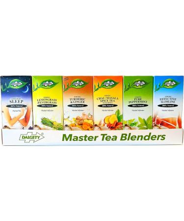 Dalgety Essential Wellness Herbal Infusion Tea Collection - 6 Flavours, 100% Natural & Caffeine Free (108 Teabags) - Slimline Peppermint, Lemongrass, Turmeric & Ginger, Chai Masala, Good Night Sleep - Buy Online on SooperMarket.com