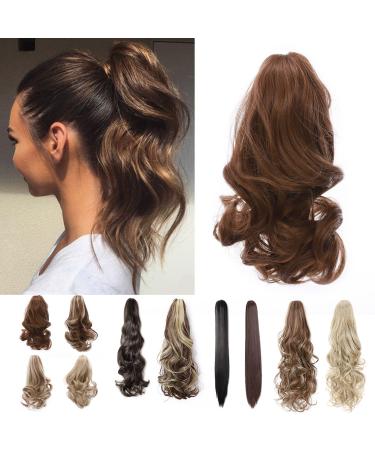 Silk-co Hair Ponytail Extension Clip in Ponytail Hair Extensions Claw Clip Ponytail Hair Extensions Curly Ponytail Extension 12" Curly Light Brown 12 Inch Light Brown