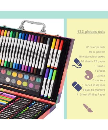 Darnassus 132-Piece Art Set Deluxe Professional Color Kit for Kids & Adults | Portable Case | Pink - Buy Online on SooperMarket.com