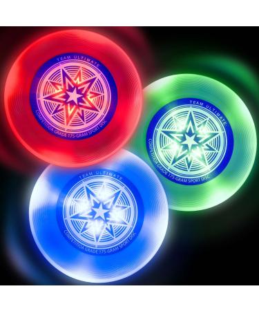 3 Pieces LED Catch Flying Disc 175g 10.43 Inch Sport Disc Glow in The Dark Disc Golf Light up Disc Easy to Throw Ultimate Disc for Outdoor Camping Beach Backyard Lawn Park Team Games Adults Gifts