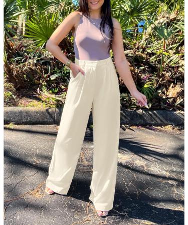 Vetinee High Waisted Wide Leg Dress Pants for Women - Vanilla Ice | Business Office Trousers with Pockets - Buy Online on SooperMarket.com