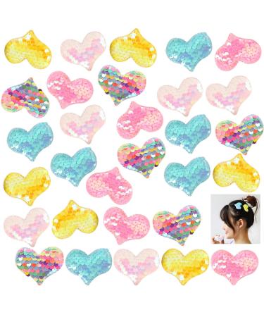 30 Pcs Heart Shaped Sequined Hairpins Valentine's Day Mixed Heart Hair Clips Heart Sequin Hair Clips Glitter Heart Hair Clips for Girls