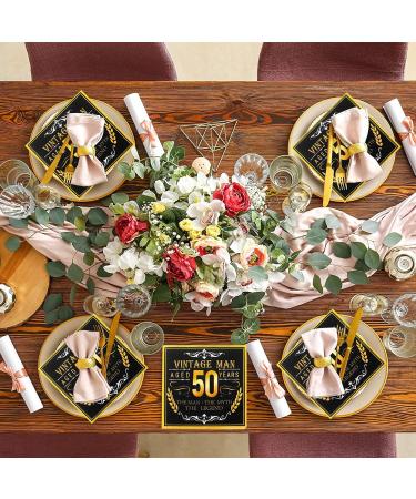 Vintage Black Gold 50th Birthday Napkins - 40 Pack Disposable Cocktail Napkins for Men s 50s Party Decorations - Buy Online on SooperMarket.com