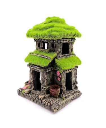 M2cbridge Aquarium Decorations Fish Hideout House Betta Cave with Green Lifelike Moss (Style 3)