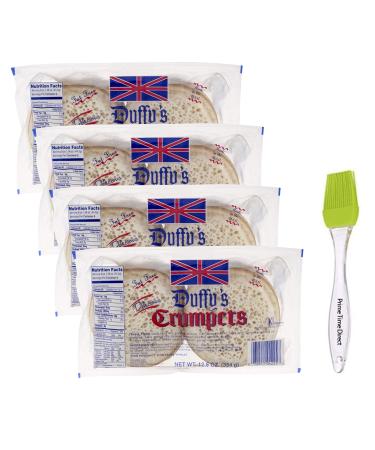 Duffy's Crumpets, 12.5 oz (Pack of 4) Bundle with PrimeTime Direct Silicone Basting Brush in a PTD Sealed Bag