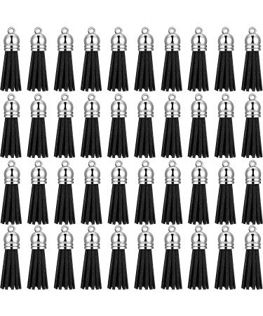 200 Pieces Keychain Tassels Faux Suede Leather Tassel Pendants Keychain Decoration Tassels with Loop for DIY Crafts Making Supplies (Black)