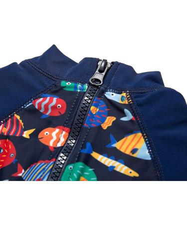 BONVERANO Baby Boys Swimsuit - Short-Sleeve Zipper One Piece with UPF 50+ Sun Protection, Colorful Fish Design | 9-12 Months - Buy Online on SooperMarket.com