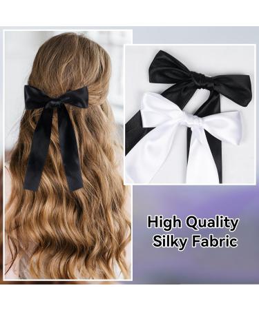 2 Pack Hair Bows for Girls and Women Large Bow Hair Clips Hair Barrette with Long Silky Satin Hair Accessories for Girls Black Beige - Buy Online on SooperMarket.com