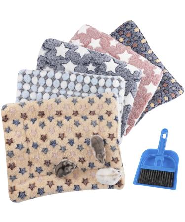 5 PCS Rabbit Guinea Pig Hamster Bed Mat - Small Animal Winter Sleep Bedding Fleece Mats with Cleaning Dustpan Brush, Thickened Plush Soft Warm for Chinchilla Squirrel Hedgehog