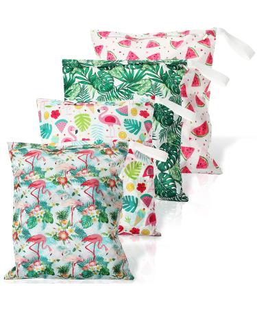 4 Pieces Waterproof Wet Bag Reusable Washable Wet Dry Bag Sealed Wet Diaper Bag with Handle for Travel, Beach, Wet Swimwear, Diapers, Dirty Gym Clothes and Toiletries, 12 x 14 Inch (Hawaii)