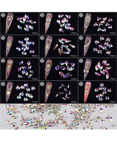 Warmfits AB Crystal Rhinestones Set - 1840pcs Nail Art Gems for DIY Crafts & Jewelry - Iridescent Clear Multi-Shape Rhinestones for Nails, Phones, Clothes & More - Buy Online on SooperMarket.com