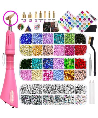 Bedazzler Kit with Rhinestones, Hotfix Applicator, DIY Hot Fix Rhinestone Setter, Hot Fixed Wand Tool Kit, 3560 Pcs, Crystal AB, Clear, 14 Colors, w/Self-adhesive Gems, Tweezer, Gem Picker, Trays, Bag