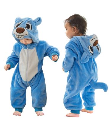COOKY.D Baby Hooded Rompers Infant Winter Flannel Jumpsuit Pajamas 2-36 Months 30-36 Months Blue