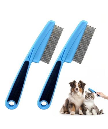 2025 New Multifunctional Pet Comb Magic Fine Comb Grooming Brush for Pets Flea Comb Durable Pet Tear Stain Removal Tool Stainless Steel Massage Comb Kit for Small Dogs and Cats 2 Pack (Black and blue)