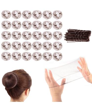 Shakeel 30pcs Invisible Hair Nets for Buns with 20pcs U Shape Hair Pins Ballet Hair Nets for Girls Mesh Ballet Bun Nets Hair Bun Nets Brown for Women Dancer Cook coffee