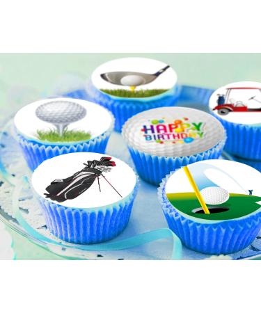 24 x Pre-Cut Golf 3 Edible Stand up Wafer Paper Cupcake Toppers Cake Decorations Happy Birthday Party Sport