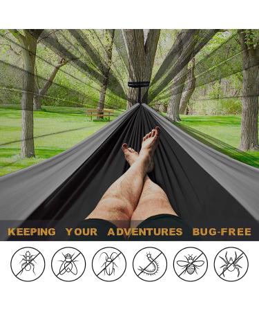 Portable Camping Hammock with Net | Lightweight Parachute Nylon Hammock for Backpacking, Beach, Patio | Includes Tree Straps and Carabiners | Black & Grey - Buy Online on SooperMarket.com