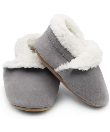 Dotty Fish Suede Baby Slippers | Warm Fleece Lined Infant Toddler Shoes | Non-Slip Soft Sole Boys Girls | 2-3 Years | Pale Grey - Buy Online on SooperMarket.com