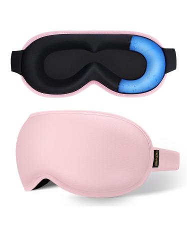 Cooling Gel 3D Sleep Eye Mask-Weighted Blackout Sleep Mask & Cold Compress for Dark Circles Dry Eyes and Puffiness - Comfortable Eyelash-Friendly Reusable for Relaxing Sleep-Pink