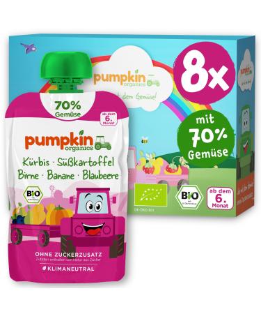 Pumpkin Organics Bio Vegetables Quetschies 8 Pack pumpkin sweet potato pear banana blueberry without added sugar - baby food for babies from the 6th month - gluten -free & vegetarian (8x100g)