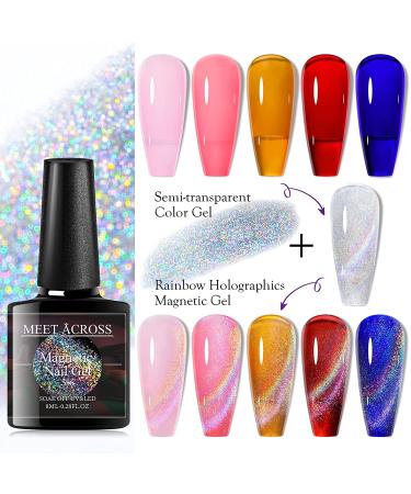 MEET ACROSS Rainbow Cat Eye Gel Nail Polish Kit - 5 Colors Jelly Soak Off UV LED Gift Box + Magnet Stick - Buy Online on SooperMarket.com