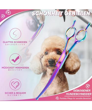 Professional Curved Dog Care Scissors - Safe Round Pointed Pet Fur Scissors for Dogs & Cats | Japanese 440C Stainless Steel | Rainbow Design - Buy Online on SooperMarket.com