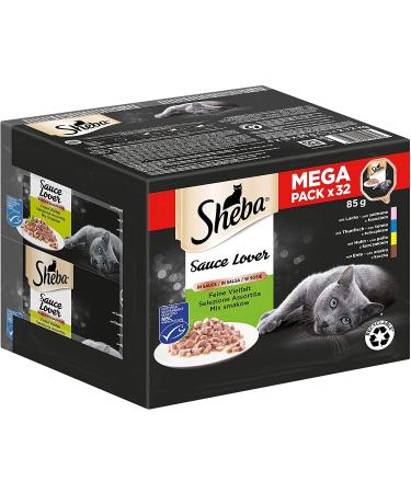 Sheba sauce lover - the finest cat native feed in the bowl - fine variety with salmon (MSC) tuna (MSC) chicken and duck - 32 x 85g fine variety (MSC) 85 g (32 pack)