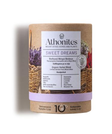 Athonites Sweet Dreams Organic Herbal Blend - Organically grown - Warm Velvety and Sweet Taste 10 Biodegradable Pyramids (12g)