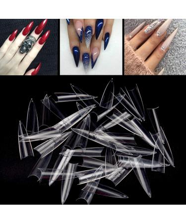 Noverlife 1200PCS C Curved Long Stiletto French False Nail Tips | 10 Sizes Half Cover Acrylic Claw Nails | Nail Art Fingernail Tips for Salon DIY | Clear & Natural - Buy Online on SooperMarket.com