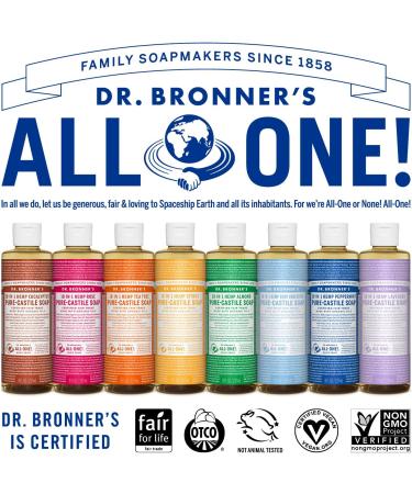 Dr. Bronner's 18-in-1 Cherry Blossom Pure-Castile Liquid Soap - 240ml | Made with Organic Oils | Face, Body, Hair, Laundry, Pets, Dishes | Fair Trade & Vegan | Recycled Bottle - Buy Online on SooperMarket.com