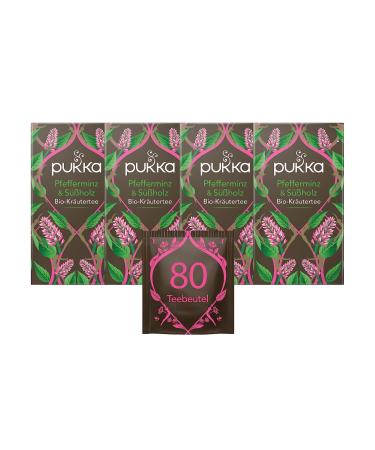 Pukka | Organic herbal tea Peppermint & Liquorice | after meals | Mint tea | Pack of 4 | 80 tea bags