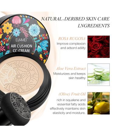 CC Cream Foundation & BB Cream - Long-Lasting Liquid Foundation & Concealer | Mushroom Air Cushion for Even Skin Tone (Ivory) - Perfect for All Skin Types - Buy Online on SooperMarket.com