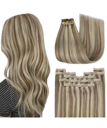 Youngsee real hair Extensions clip light brown clip in extensions real hair brown blond 30 cm clip in hair recovery real hair clip in extensions short clip real hair extensions smooth 80g #p8a/60 30 cm (7PCs) 1-clip-3- #p8a/60