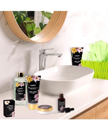 Luxury Spa Bath Gift Set for Women | Magnolia & Jasmine Basket with Jojoba Oil Shower Gel Body Butter & More | Perfect International Gift - Buy Online on SooperMarket.com