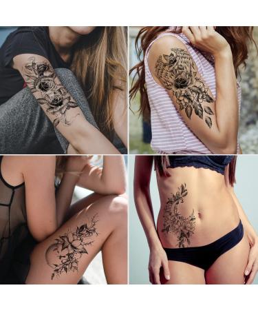 Cerlaza Large Temporary Flower Tattoos for Women - Realistic & Long Lasting Arm Half Sleeves Fake Tattoos - Waterproof & Lasting - 10 Sheets - Buy Online on SooperMarket.com