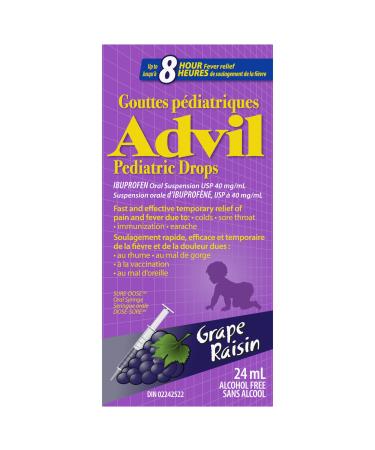 Advil Pediatric Drops Fever and Pain Reliever for Infants Grape Flavour 24 mL 24 ml (Pack of 1) Grape