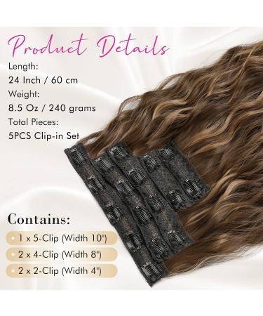 REECHO 5PCS Clip in Hair Extensions 24 Thick Long Loose Waves - Chocolate Brown with Blonde Highlights - Buy Online on SooperMarket.com